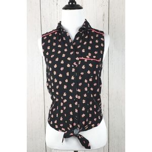 Topshop Floral Tie Front Button Down Top